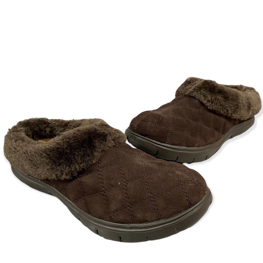 Cheeks - Suede & Faux Fur - Dark Brown - Hard Bottom Slippers - Size 8